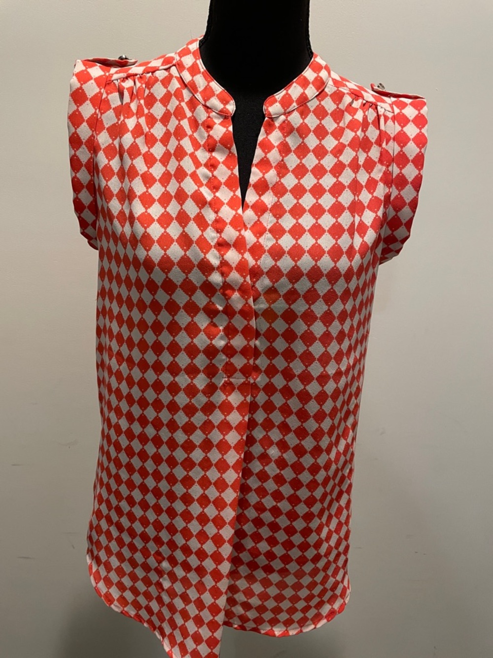 Antilia Femme Blouse SizeS Red White Diamond Checkered Print Resortwear Vacation